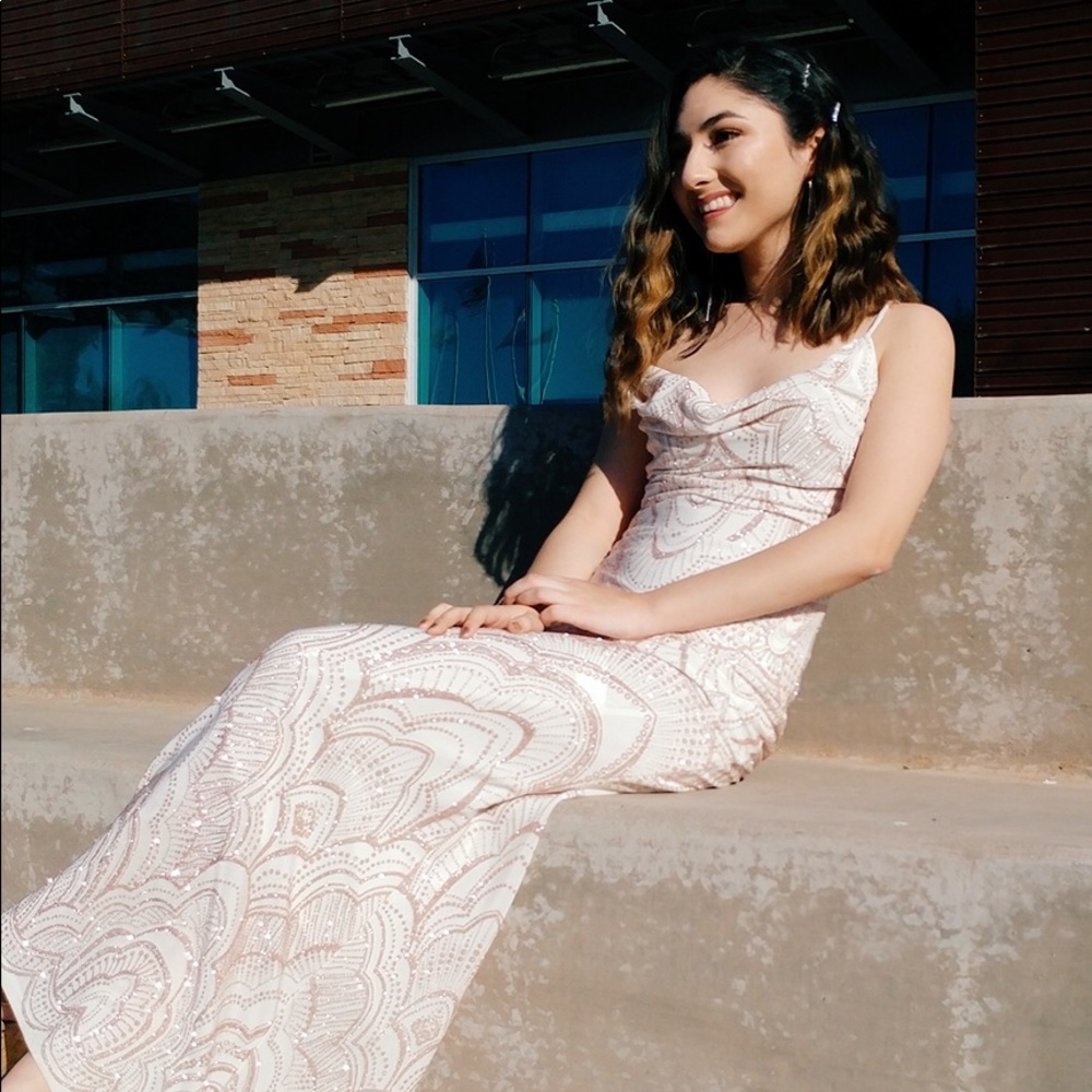 Jump Apparel-Juniors Medallion White Prom Dress